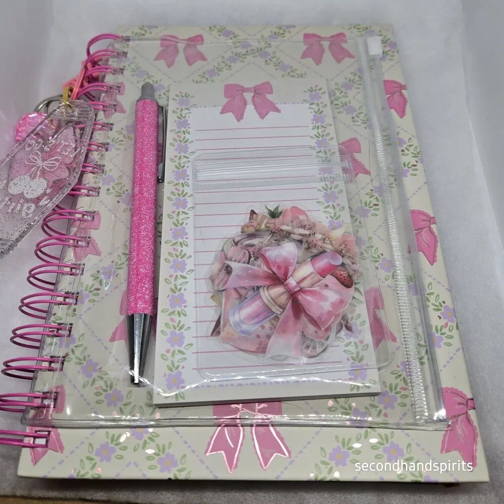 Journal  Notebook Pink Girlie Coquette ,matching Pen,keychain And Stickers Kit